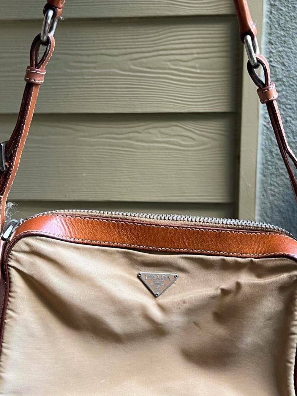 Prada Beige and Brown Nylon Bag 2000s